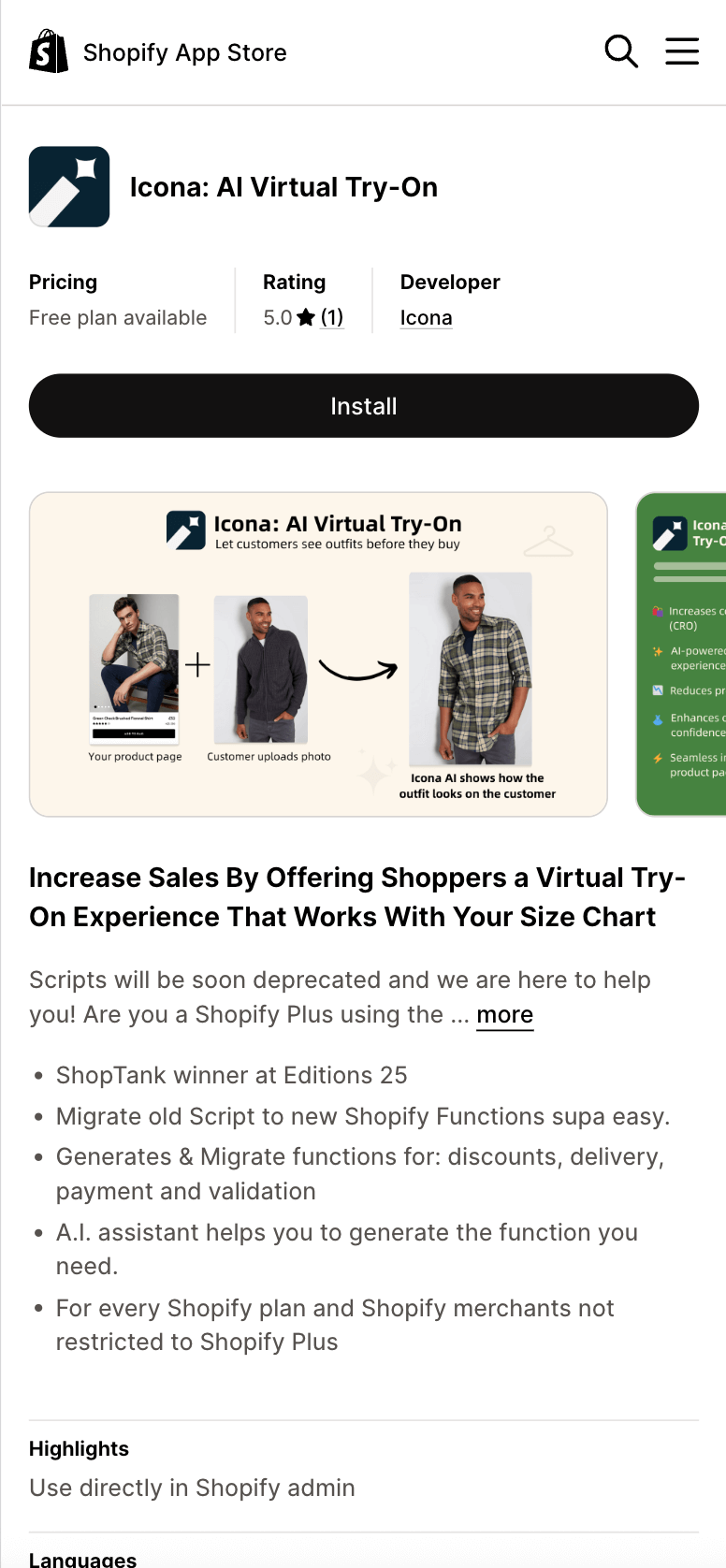Icona - Shopify app listing full screenshot